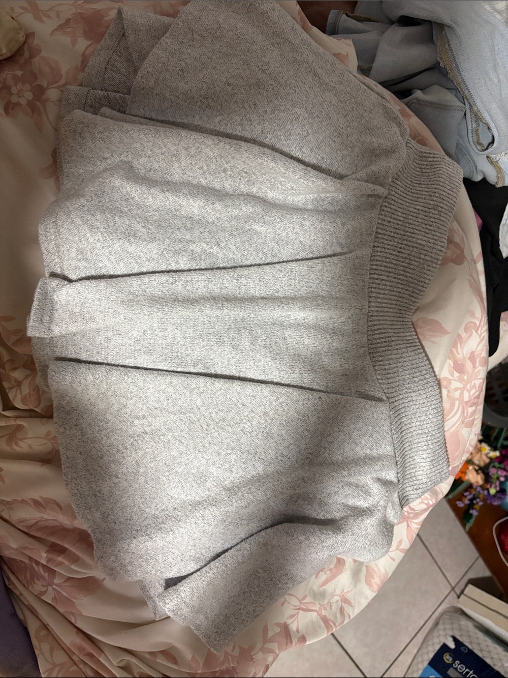 Light Gray Knit Mini Skirt With Built In Shorts